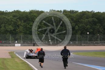 World © Octane Photographic Ltd. FIA Formula E testing – Donington Park 11th August 2015, Venturi VM200-FE-01. Venturi – Jacques Villeneuve stopped on track. Digital Ref : 1367LB1D4675