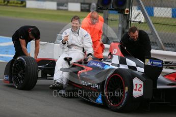 World © Octane Photographic Ltd. FIA Formula E testing – Donington Park 11th August 2015, Venturi VM200-FE-01. Venturi – Jacques Villeneuve stopped on track. Digital Ref : 1367LB1D4695