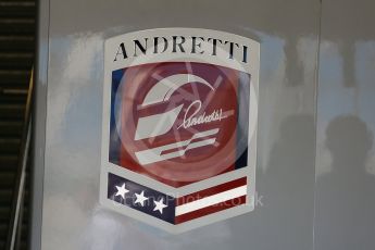 World © Octane Photographic Ltd. FIA Formula E testing – Donington Park 11th August 2015, Andretti ATEC-01. Andretti logo – Simona di Silvestro. Digital Ref : 1367LB5D2527