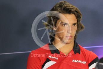 World © Octane Photographic Ltd. FIA Drivers’ Press Conference. Thursday 23rd July 2015, F1 Hungarian GP, Hungaroring, Hungary. Manor Marussia F1 Team – Roberto Merhi. Digital Ref: 1345LB1D7174