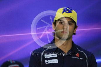 World © Octane Photographic Ltd. FIA Drivers’ Press Conference. Thursday 23rd July 2015, F1 Hungarian GP, Hungaroring, Hungary. Sauber F1 Team – Felipe Nasr. Digital Ref: 1345LB1D7179