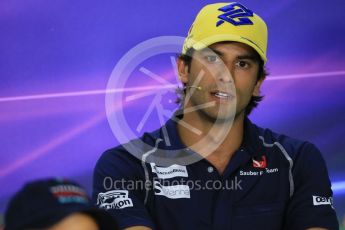 World © Octane Photographic Ltd. FIA Drivers’ Press Conference. Thursday 23rd July 2015, F1 Hungarian GP, Hungaroring, Hungary. Sauber F1 Team – Felipe Nasr. Digital Ref: 1345LB1D7255