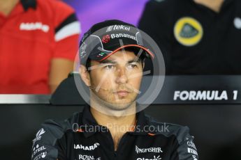 World © Octane Photographic Ltd. FIA Drivers’ Press Conference. Thursday 23rd July 2015, F1 Hungarian GP, Hungaroring, Hungary. Sahara Force India – Sergio Perez. Digital Ref: 1345LB1D7383