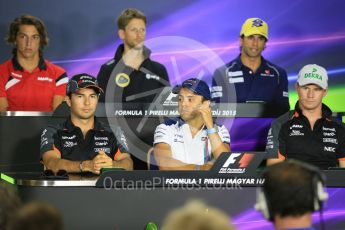 World © Octane Photographic Ltd. FIA Drivers’ Press Conference. Thursday 23rd July 2015, F1 Hungarian GP, Hungaroring, Hungary. Lotus F1 Team – Romain Grosjean, Sahara Force India – Nico Hulkenberg, Williams Martini Racing – Felipe Massa, Manor Marussia F1 Team – Roberto Merhi, Sauber F1 Team – Felipe Nasr and Sahara Force India – Sergio Perez. Digital Ref: 1345LB5D0185