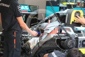 World © Octane Photographic Ltd. Mercedes AMG Petronas F1 W06 Hybrid – engine and rear wing. Friday 24th July 2015, F1 Hungarian GP Practice 1, Hungaroring, Hungary. Digital Ref: 1346CB1L4933