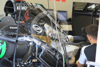 World © Octane Photographic Ltd. McLaren Honda MP4/30 – engine and intake. Friday 24th July 2015, F1 Hungarian GP Practice 1, Hungaroring, Hungary. Digital Ref: 1346CB1L4971