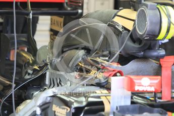 World © Octane Photographic Ltd. Lotus F1 Team E23 Hybrid – engine and intake. Friday 24th July 2015, F1 Hungarian GP Practice 1, Hungaroring, Hungary. Digital Ref: 1346CB1L5002