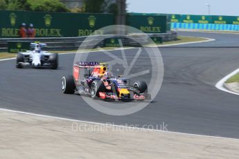 World © Octane Photographic Ltd. Infiniti Red Bull Racing RB11 – Daniil Kvyat and Williams Martini Racing FW37 – Valtteri Bottas. Friday 24th July 2015, F1 Hungarian GP Practice 2, Hungaroring, Hungary. Digital Ref: 1348CB1L5424