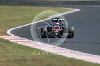 World © Octane Photographic Ltd. McLaren Honda MP4/30 - Jenson Button. Friday 24th July 2015, F1 Hungarian GP Practice 2, Hungaroring, Hungary. Digital Ref: 1348LB1D8842