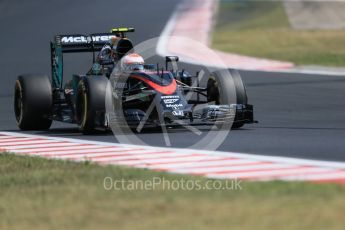World © Octane Photographic Ltd. McLaren Honda MP4/30 - Jenson Button. Friday 24th July 2015, F1 Hungarian GP Practice 2, Hungaroring, Hungary. Digital Ref: 1348LB1D9039