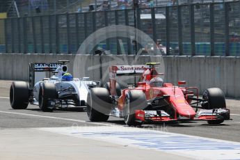 World © Octane Photographic Ltd. Scuderia Ferrari SF15-T– Kimi Raikkonen and Williams Martini Racing FW37 – Felipe Massa. Saturday 25th July 2015, F1 Hungarian GP Practice 3, Hungaroring, Hungary. Digital Ref: 1352LB1D0386