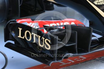 World © Octane Photographic Ltd. Lotus F1 Team E23 Hybridfront wing end plate. Saturday 25th July 2015, F1 Hungarian GP Practice 3, Hungaroring, Hungary. Digital Ref: 1352LB1D9787