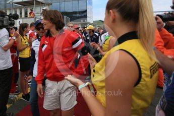 World © Octane Photographic Ltd. Manor Marussia F1 Team MR03B – Roberto Merhi. Sunday 26th July 2015, F1 Hungarian GP - Drivers Parade, Hungaroring, Hungary. Digital Ref: 1359LB5D1934