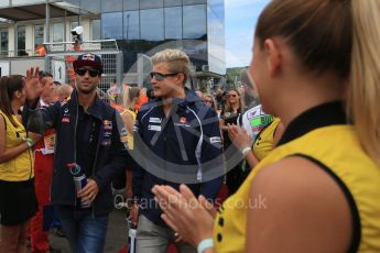 World © Octane Photographic Ltd. Infiniti Red Bull Racing RB11 – Daniel Ricciardo and Sauber F1 Team C34-Ferrari – Marcus Ericsson. Sunday 26th July 2015, F1 Hungarian GP - Drivers Parade, Hungaroring, Hungary. Digital Ref: 1359LB5D1947