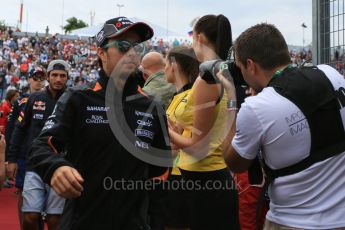 World © Octane Photographic Ltd. Sahara Force India VJM08B – Sergio Perez. Sunday 26th July 2015, F1 Hungarian GP - Drivers Parade, Hungaroring, Hungary. Digital Ref: 1359LB5D2006