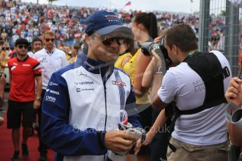 World © Octane Photographic Ltd. Williams Martini Racing FW37 – Felipe Massa. Sunday 26th July 2015, F1 Hungarian GP - Drivers Parade, Hungaroring, Hungary. Digital Ref: 1359LB5D2029