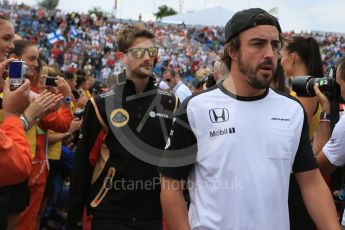 World © Octane Photographic Ltd. McLaren Honda MP4/30 – Fernando Alonso. Sunday 26th July 2015, F1 Hungarian GP - Drivers Parade, Hungaroring, Hungary. Digital Ref: 1359LB5D2041
