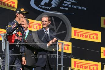 World © Octane Photographic Ltd. Infiniti Red Bull Racing RB11 – Daniel Ricciardo. Sunday 26th July 2015, F1 Hungarian GP Race - Podium, Hungaroring, Hungary. Digital Ref: 1361LB1D2716