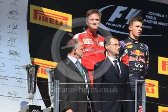 World © Octane Photographic Ltd. Scuderia Ferrari SF15-T– Sebastian Vettel, Infiniti Red Bull Racing RB11 – Daniil Kvyat. Sunday 26th July 2015, F1 Hungarian GP Race - Podium, Hungaroring, Hungary. Digital Ref: 1361LB1D2891