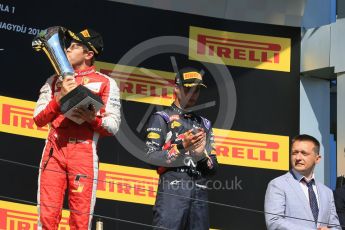 World © Octane Photographic Ltd. Scuderia Ferrari SF15-T– Sebastian Vettel, Infiniti Red Bull Racing RB11 – Daniel Ricciardo. Sunday 26th July 2015, F1 Hungarian GP Race - Podium, Hungaroring, Hungary. Digital Ref: 1361LB1D2977