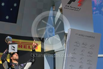 World © Octane Photographic Ltd. Infiniti Red Bull Racing RB11 – Daniel Ricciardo. Sunday 26th July 2015, F1 Hungarian GP Race - Podium, Hungaroring, Hungary. Digital Ref: 1361LB1D3036
