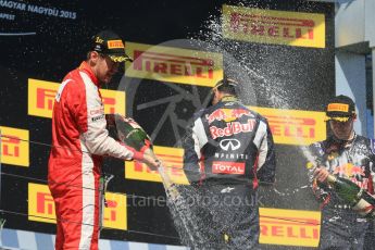 World © Octane Photographic Ltd. Scuderia Ferrari SF15-T– Sebastian Vettel, Infiniti Red Bull Racing RB11 – Daniil Kvyat and Daniel Ricciardo. Sunday 26th July 2015, F1 Hungarian GP Race - Podium, Hungaroring, Hungary. Digital Ref: 1361LB1D3129