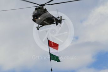 World © Octane Photographic Ltd. Hungarian Mil Mi8 "Hip" helicopter performing the pre-race flyby. Sunday 26th July 2015, F1 Hungarian GP Race, Hungaroring, Hungary. Digital Ref: 1360CB1L7382