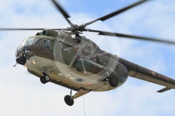 World © Octane Photographic Ltd. Hungarian Mil Mi8 "Hip" helicopter performing the pre-race flyby. Sunday 26th July 2015, F1 Hungarian GP Race, Hungaroring, Hungary. Digital Ref: 1360CB1L7388