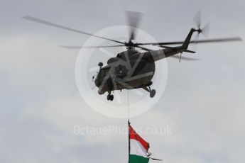 World © Octane Photographic Ltd. Hungarian Mil Mi8 "Hip" helicopter performing the pre-race flyby. Sunday 26th July 2015, F1 Hungarian GP Race, Hungaroring, Hungary. Digital Ref: 1360CB1L7404