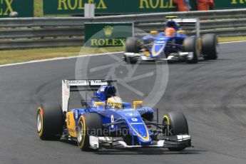 World © Octane Photographic Ltd. Sauber F1 Team C34-Ferrari – Marcus Ericsson and Felipe Nasr. Sunday 26th July 2015, F1 Hungarian GP Race, Hungaroring, Hungary. Digital Ref: 1360CB1L7513