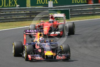 World © Octane Photographic Ltd. Infiniti Red Bull Racing RB11 – Daniel Ricciardo and Scuderia Ferrari SF15-T– Kimi Raikkonen. Sunday 26th July 2015, F1 Hungarian GP Race, Hungaroring, Hungary. Digital Ref: 1360CB1L7548