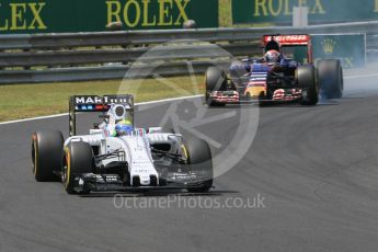 World © Octane Photographic Ltd. Williams Martini Racing FW37 – Felipe Massa and Scuderia Toro Rosso STR10 – Max Verstappen. Sunday 26th July 2015, F1 Hungarian GP Race, Hungaroring, Hungary. Digital Ref: 1360CB1L7560