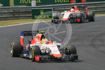 World © Octane Photographic Ltd. Manor Marussia F1 Team MR03B – Roberto Merhi and William Stevens. Sunday 26th July 2015, F1 Hungarian GP Race, Hungaroring, Hungary. Digital Ref: 1360CB1L7601