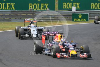World © Octane Photographic Ltd. Infiniti Red Bull Racing RB11 – Daniel Ricciardo and Sahara Force India VJM08B – Sergio Perez. Sunday 26th July 2015, F1 Hungarian GP Race, Hungaroring, Hungary. Digital Ref: 1360CB1L7716