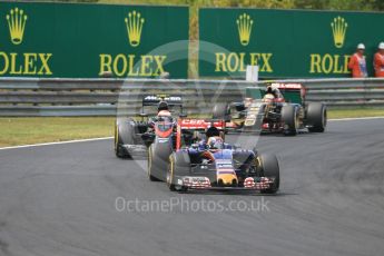 World © Octane Photographic Ltd. Scuderia Toro Rosso STR10 – Max Verstappen, McLaren Honda MP4/30 - Jenson Button and Lotus F1 Team E23 Hybrid – Pastor Maldonado. Sunday 26th July 2015, F1 Hungarian GP Race, Hungaroring, Hungary. Digital Ref: 1360CB1L7732