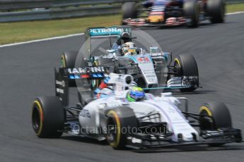 World © Octane Photographic Ltd. Williams Martini Racing FW37 – Felipe Massa and Mercedes AMG Petronas F1 W06 Hybrid – Lewis Hamilton. Sunday 26th July 2015, F1 Hungarian GP Race, Hungaroring, Hungary. Digital Ref: