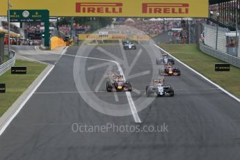 World © Octane Photographic Ltd. Sahara Force India VJM08B – Nico Hulkenberg and Infiniti Red Bull Racing RB11 – Daniil Kvyat and Daniel Ricciardo. Sunday 26th July 2015, F1 Hungarian GP Race, Hungaroring, Hungary. Digital Ref: 1360LB1D2526