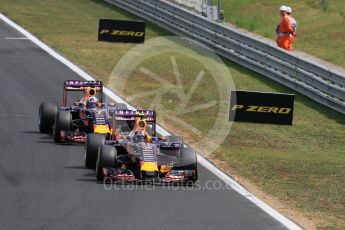 World © Octane Photographic Ltd. Infiniti Red Bull Racing RB11 – Daniil Kvyat and Daniel Ricciardo. Sunday 26th July 2015, F1 Hungarian GP Race, Hungaroring, Hungary. Digital Ref: