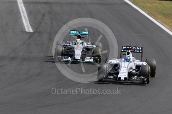 World © Octane Photographic Ltd. Williams Martini Racing FW37 – Felipe Massa and Mercedes AMG Petronas F1 W06 Hybrid – Lewis Hamilton. Sunday 26th July 2015, F1 Hungarian GP Race, Hungaroring, Hungary. Digital Ref: