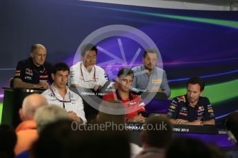 World © Octane Photographic Ltd. FIA Team Personnel Press Conference. Friday 24th July 2015, F1 Hungarian GP, Hungaroring, Hungary. Yasuhisa Arai – Honda Head of Motorsport, Paul Hembrey – Pirelli Motorsport Director, Christian Horner – Infiniti Red Bull Racing Team Principle, Graeme Lowdon - Chief Executive Officer of the Manor Formula One team, Franz Tost – Scuderia Toro Rosso Team Principle and Toto Wolff – Mercedes AMG Petronas Executive Director. Digital Ref: 1351LB5D0718