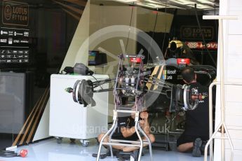 World © Octane Photographic Ltd. Lotus F1 Team E23 Hybrid – Romain Grosjean. Thursday 23rd July 2015, F1 Hungarian GP Pitlane, Hungaroring, Hungary. Digital Ref: 1343LB5D0116