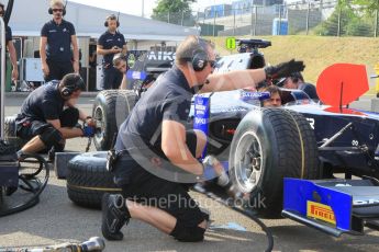 World © Octane Photographic Ltd. Friday 24th July 2015. Daiko Team Lazarus pitstop practice. GP2 Practice Session – Hungaroring, Hungary. Digital Ref. : 1347CB1L4658