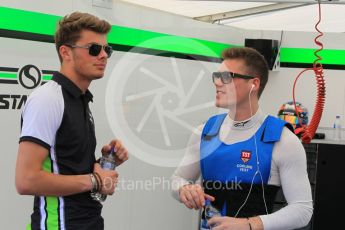World © Octane Photographic Ltd. Friday 24th July 2015. Status Grand Prix – Richie Stanaway with Seb Morris. GP2 Qualifying – Hungaroring, Hungary. Digital Ref. : 1349CB1L5562
