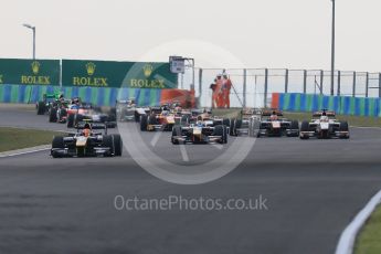 World © Octane Photographic Ltd. Saturday 25th July 2015. DAMS – Alex Lynn leads the pack on the opening lap. GP2 Race 1 – Hungaroring, Hungary. Digital Ref. : 1354CB7D8773