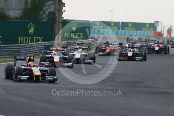 World © Octane Photographic Ltd. Saturday 25th July 2015. DAMS – Alex Lynn leads the pack on the opening lap. GP2 Race 1 – Hungaroring, Hungary. Digital Ref. : 1354CB7D8781