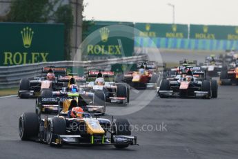 World © Octane Photographic Ltd. Saturday 25th July 2015. DAMS – Alex Lynn leads the pack on the opening lap. GP2 Race 1 – Hungaroring, Hungary. Digital Ref. : 1354CB7D8783