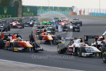 World © Octane Photographic Ltd. Saturday 25th July 2015. Close fighting into turn 3. GP2 Race 1 – Hungaroring, Hungary. Digital Ref. : 1354CB7D8799