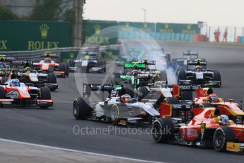 World © Octane Photographic Ltd. Saturday 25th July 2015. Close fighting into turn 3. GP2 Race 1 – Hungaroring, Hungary. Digital Ref. : 1354CB7D8802