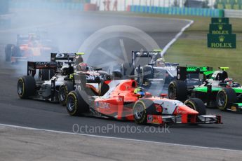 World © Octane Photographic Ltd. Saturday 25th July 2015. Close fighting into turn 3. GP2 Race 1 – Hungaroring, Hungary. Digital Ref. : 1354CB7D8811