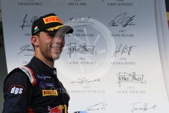 World © Octane Photographic Ltd. Saturday 25th July 2015. DAMS – Pierre Gasly (2nd). GP2 Race 1 podium – Hungaroring, Hungary. Digital Ref. : 1354CB7D8914